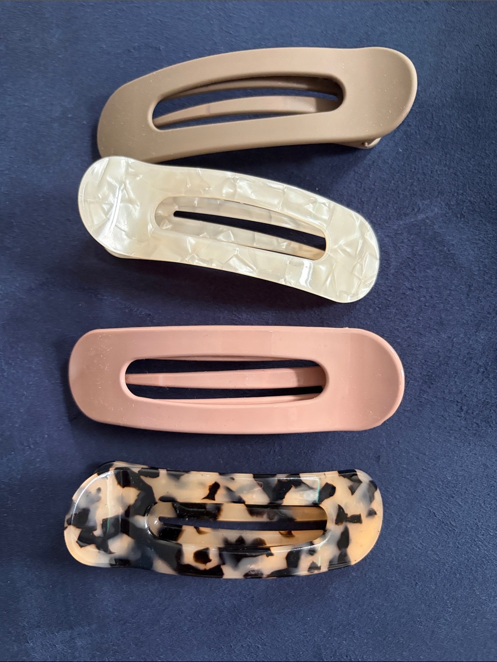 Neutral Matte & Pearlescent Oval Snap Hair Clips Barrette Set - 4 Pc